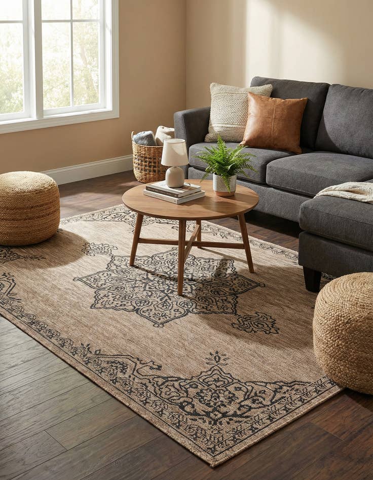 Detail image of 5' 3 x 8' Washable Traditional Indoor / Outdoor Rug