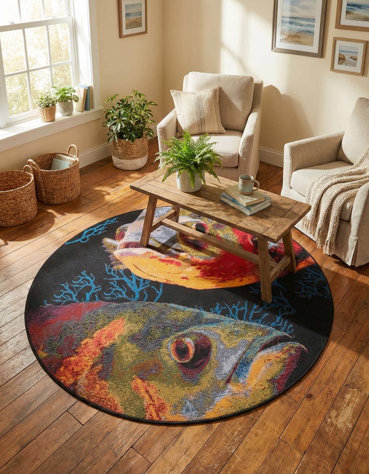 Detail image of 4' x 4' Easy-Clean Coastal Indoor / Outdoor Round Rug