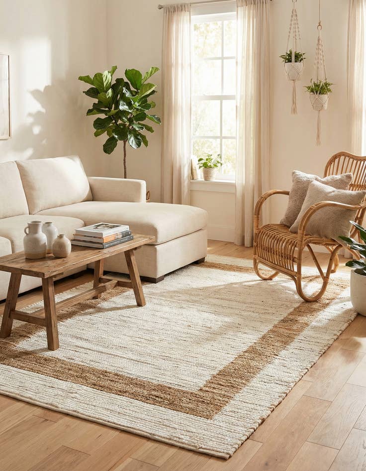 Detail image of 5' 1 x 8' Hand Woven Chindi Jute Rug