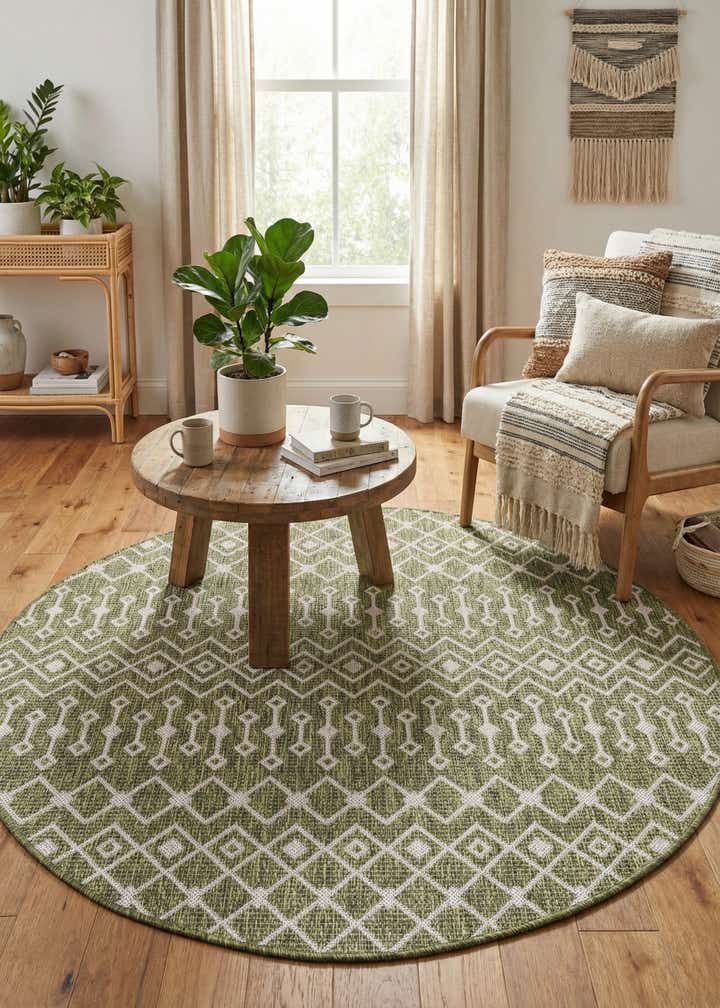 5' 3 x 5' 3 Easy-Clean Lattice Indoor / Outdoor Round Rug