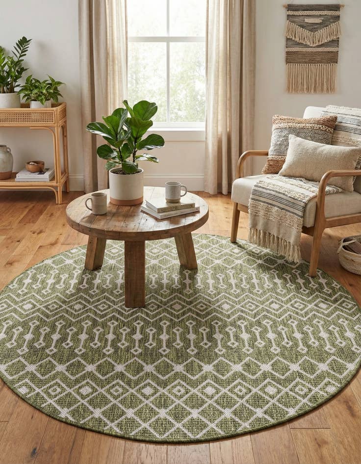Detail image of 5' 3 x 5' 3 Washable Lattice Indoor / Outdoor Round Rug