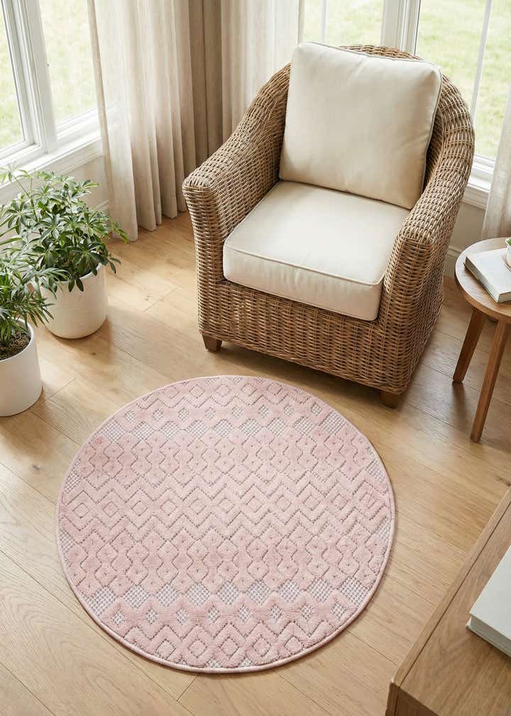 3' x 3' Easy-Clean Trellis Textured Indoor / Outdoor Round Rug