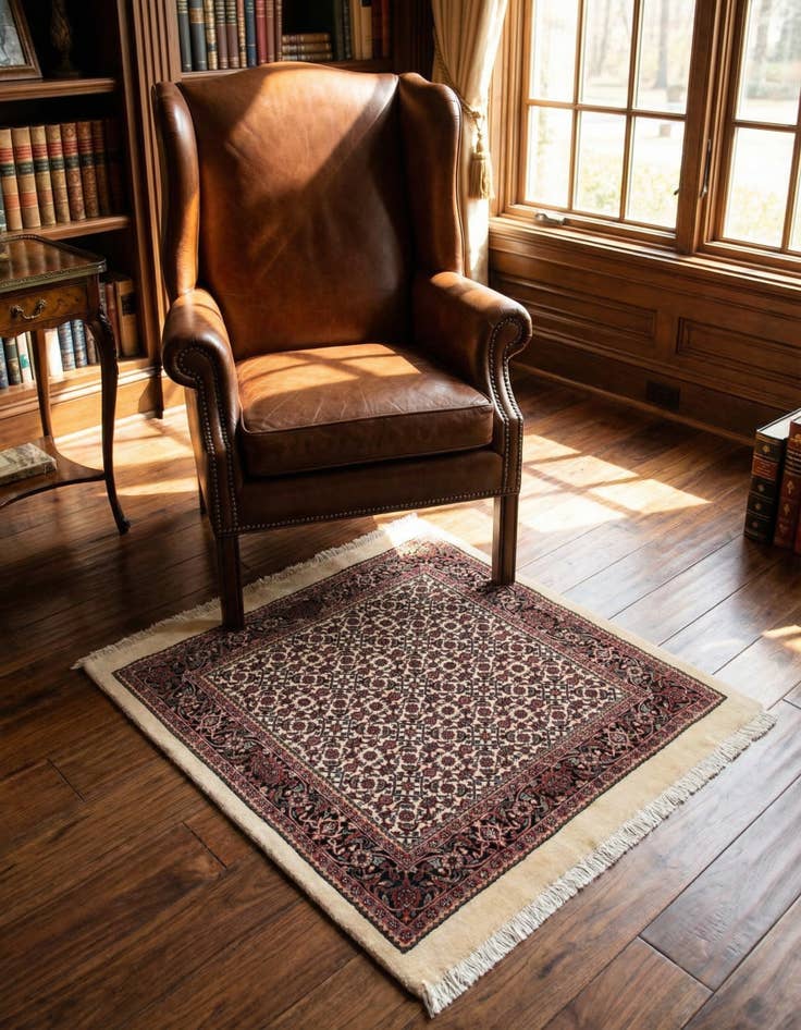 Detail image of 3' 2 x 3' 7 Bidjar With Silk Square Rug
