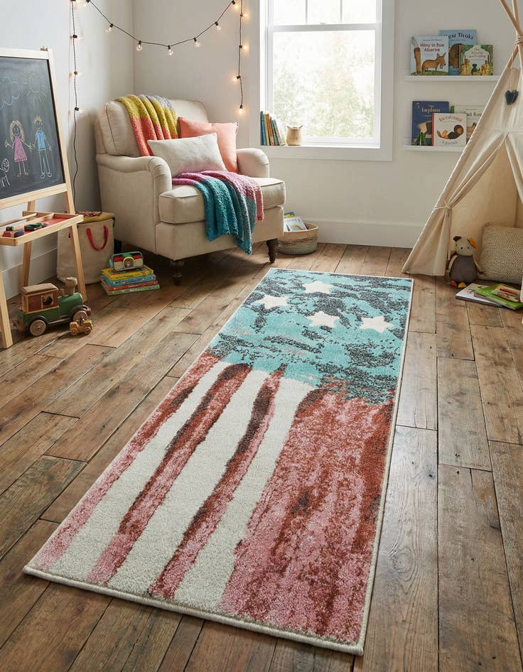 Detail image of 2' 2 x 5' 1 American Flag Whimsy Kids Runner Rug