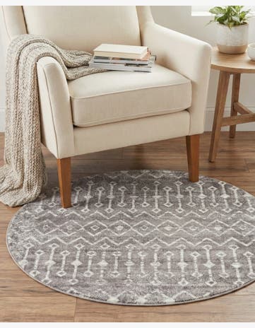 Stone Gray Bohemian Trellis Round Rug