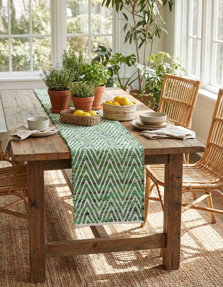 Detail image of 1' 2 x 10' Hand Woven Chindi Chevron Table Runner Rug