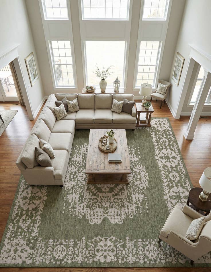 Detail image of 13' x 13' Easy-Clean Traditional Indoor / Outdoor Square Rug