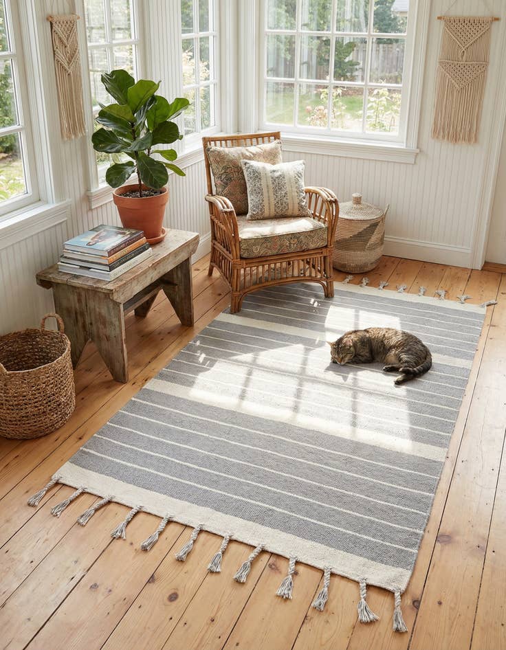 Detail image of 4' 1 x 6' 1  Hand Woven Chindi Cotton Rug