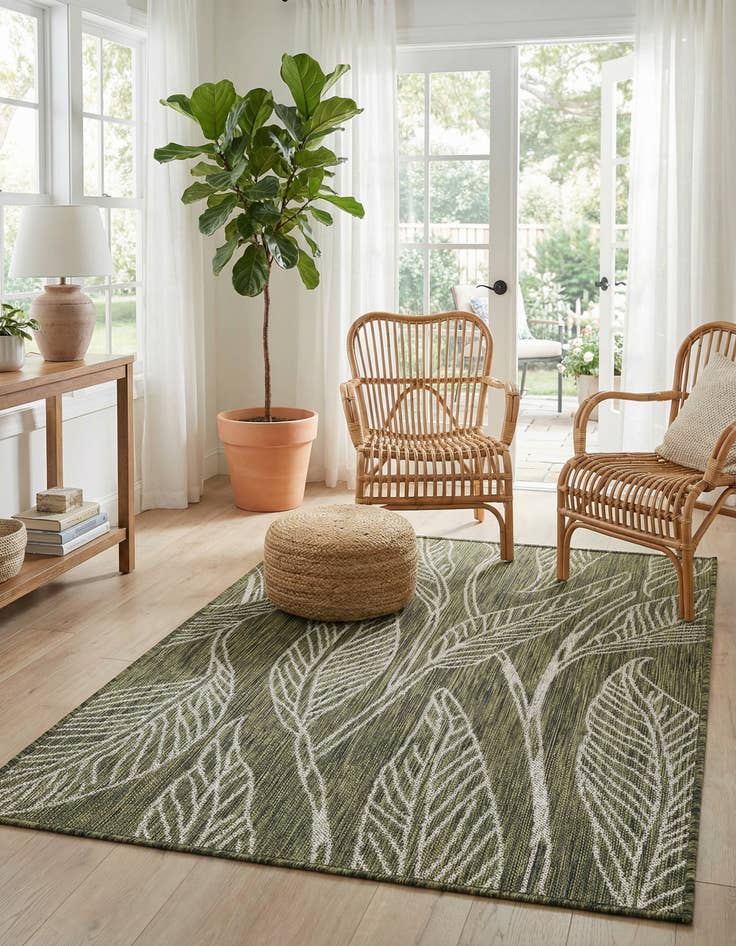 Detail image of 3' x 5' 3 Washable Botanical Indoor / Outdoor Rug