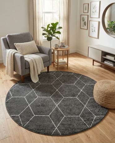  7' x 7' Lattice Frieze Round Rug