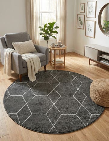 Dark Gray Lattice Frieze Round Rug
