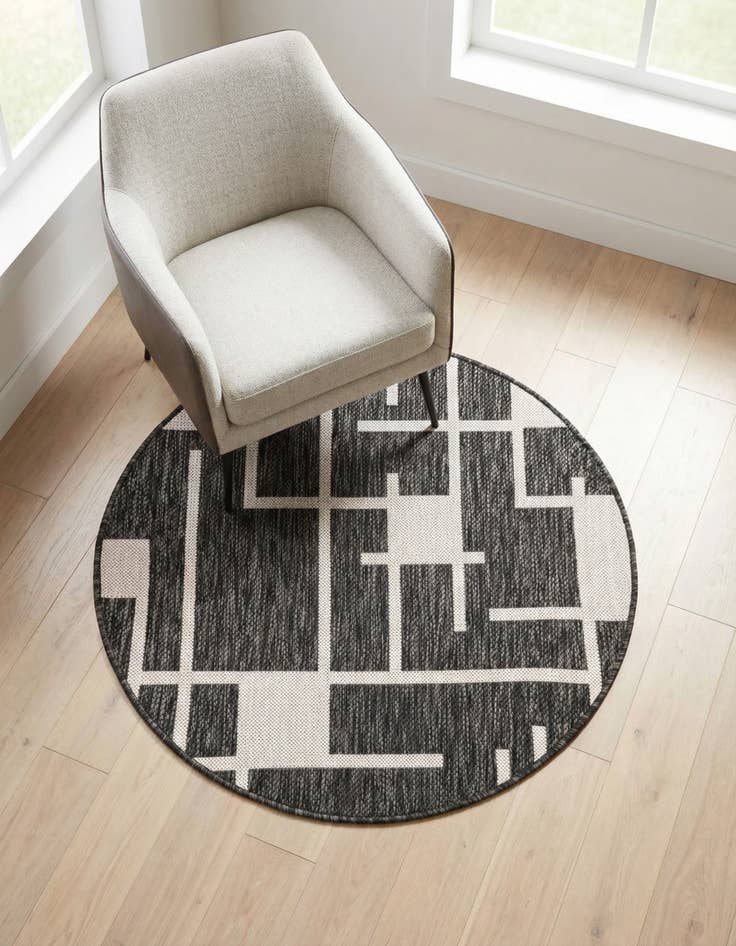 Detail image of 3' x 3' Easy-Clean Modern Indoor / Outdoor Round Rug