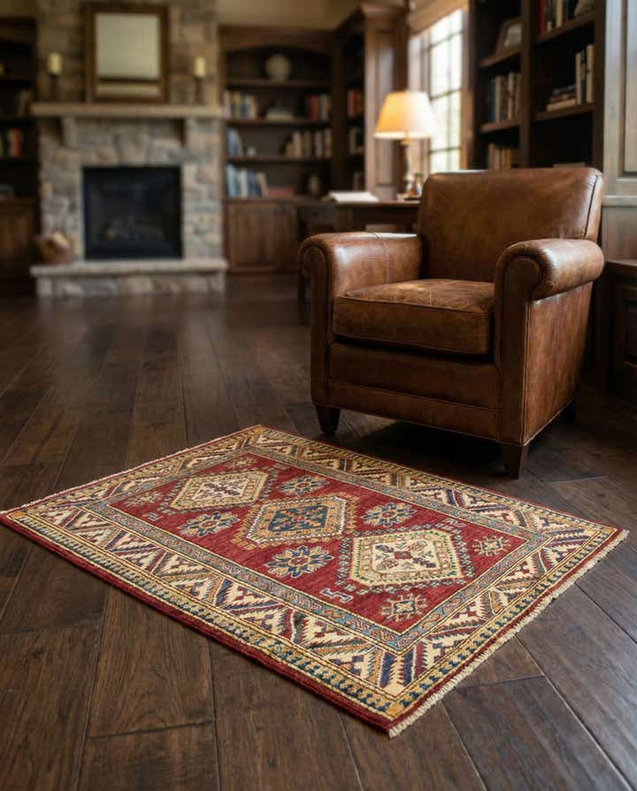 90cm x 115cm Handgeknüpft Kazak Orientalisch Teppich