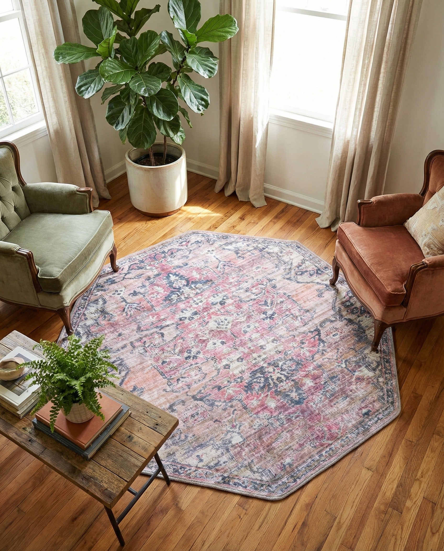 5' 3 x 5' 3 Washable Nostalgia Octagon Rug