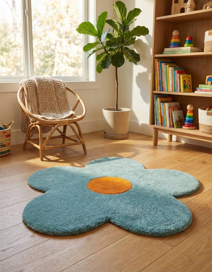 Detail image of 3' 1 x 3' 1 Happy Rugs Funky Flower Wool Round