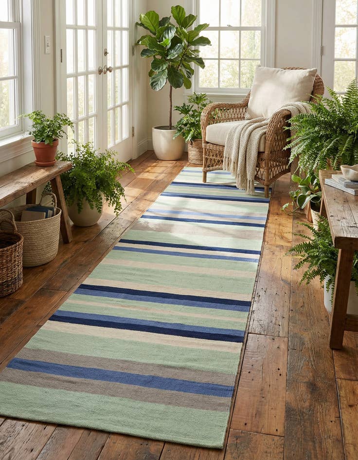 Detail image of 2' 7 x 12'  Hand Woven Flatweave Cotton Dhurrie Runner Rug