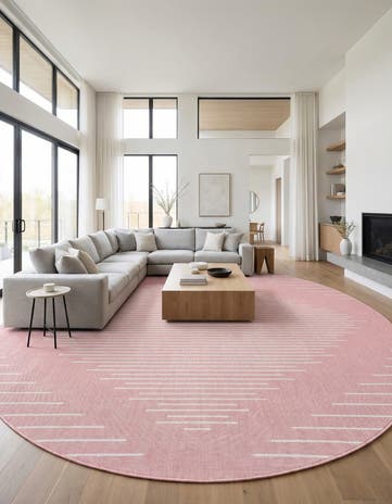 Pink Easy-Clean Modern Indoor / Outdoor Round Rug