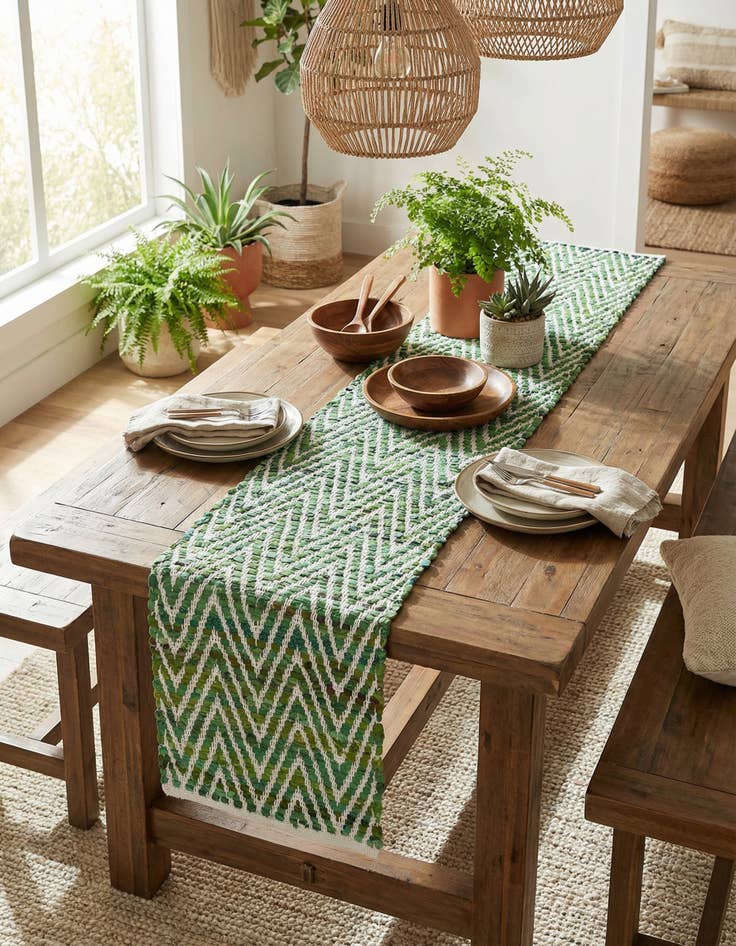 Detail image of 1' 2 x 6' 1 Hand Woven Chindi Chevron Table Runner Rug