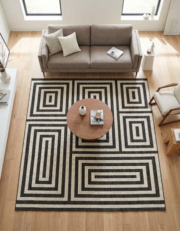 Black and White Easy-Clean Modern Indoor / Outdoor Square Rug