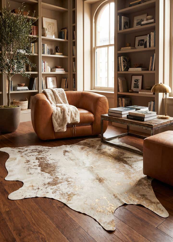 5' 11 x 6' 5 Cowhide Leather Rug