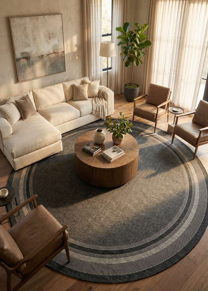 13' x 13' Easy-Clean Border Indoor / Outdoor Round Rug