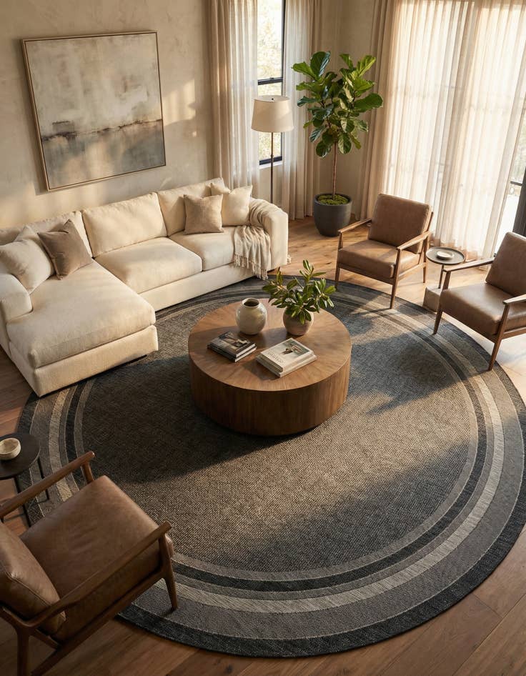 Detail image of 13' x 13' Easy-Clean Border Indoor / Outdoor Round Rug