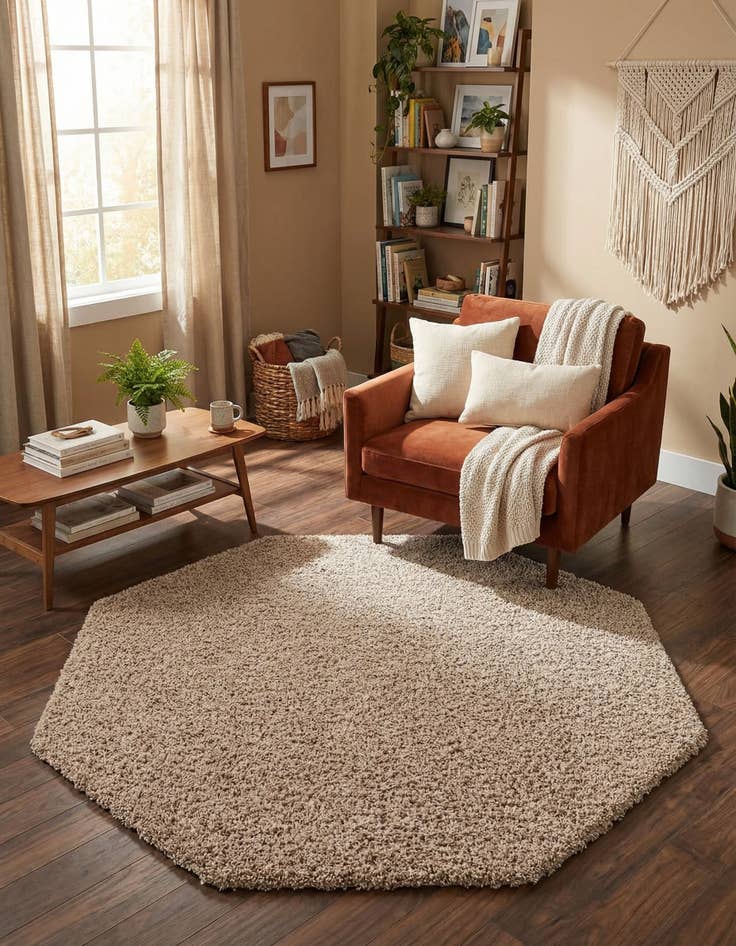 Detail image of 6' x 6' Solid Shag Octagon Rug