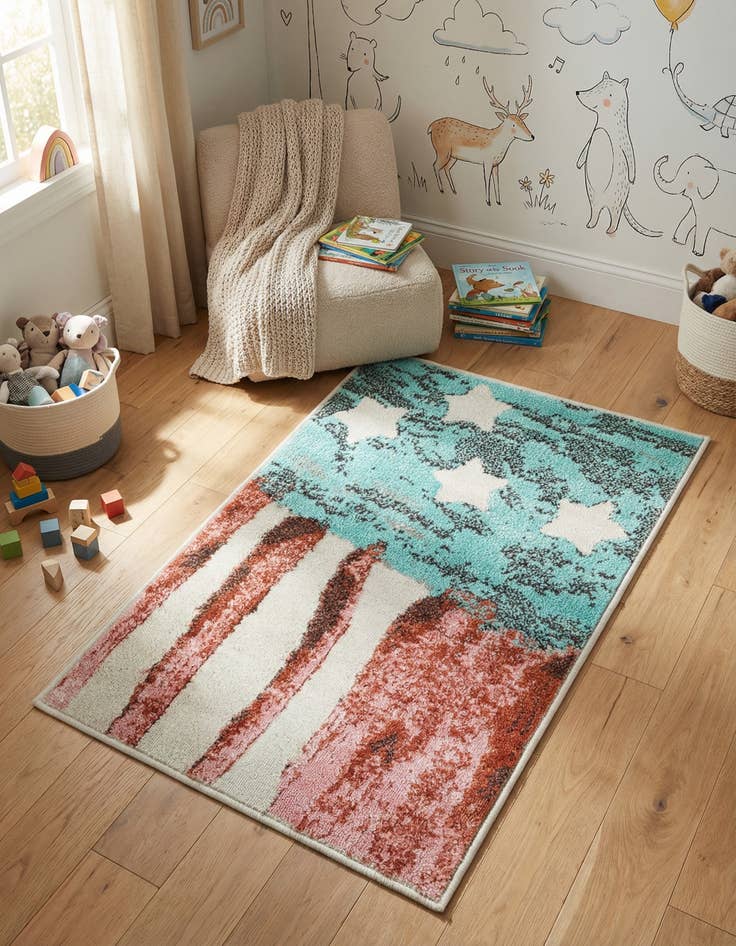 Detail image of 2' 2 x 3' 1 American Flag Whimsy Kids Rug
