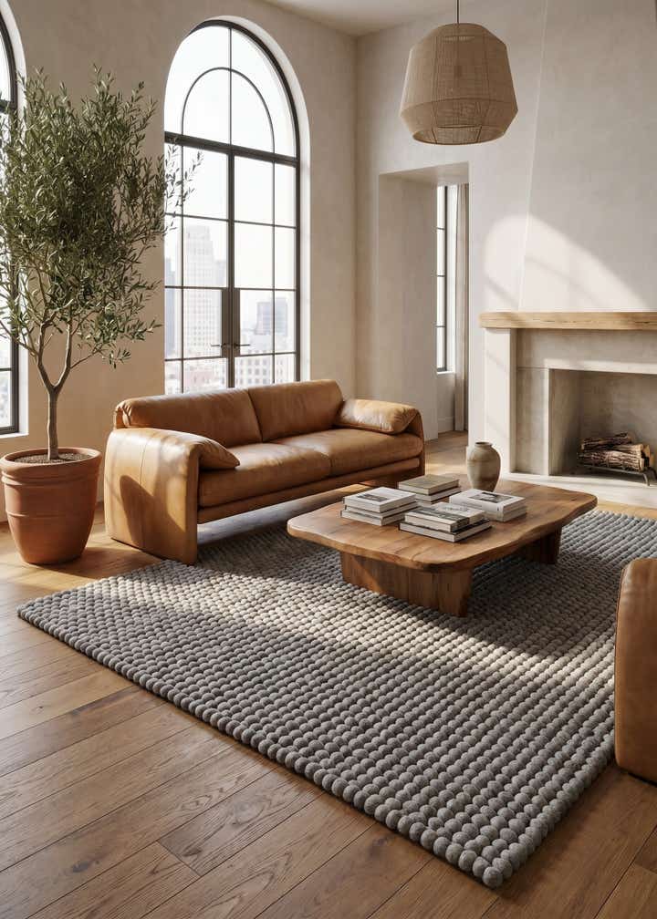 8' x 10' Felt Ball Wool Rug