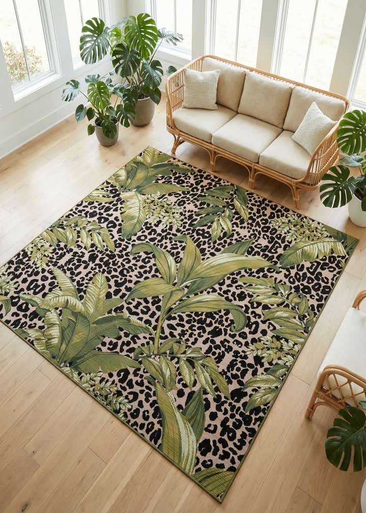 7' 10 x 7' 10 Easy-Clean Botanical Indoor / Outdoor Square Rug
