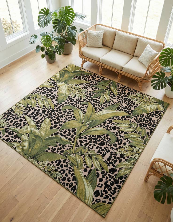 Detail image of 7' 10 x 7' 10 Washable Botanical Indoor / Outdoor Square Rug