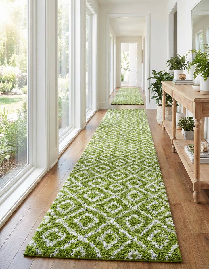 Detail image of  3' 3 x 16' 5 Lattice Shag Runner Rug