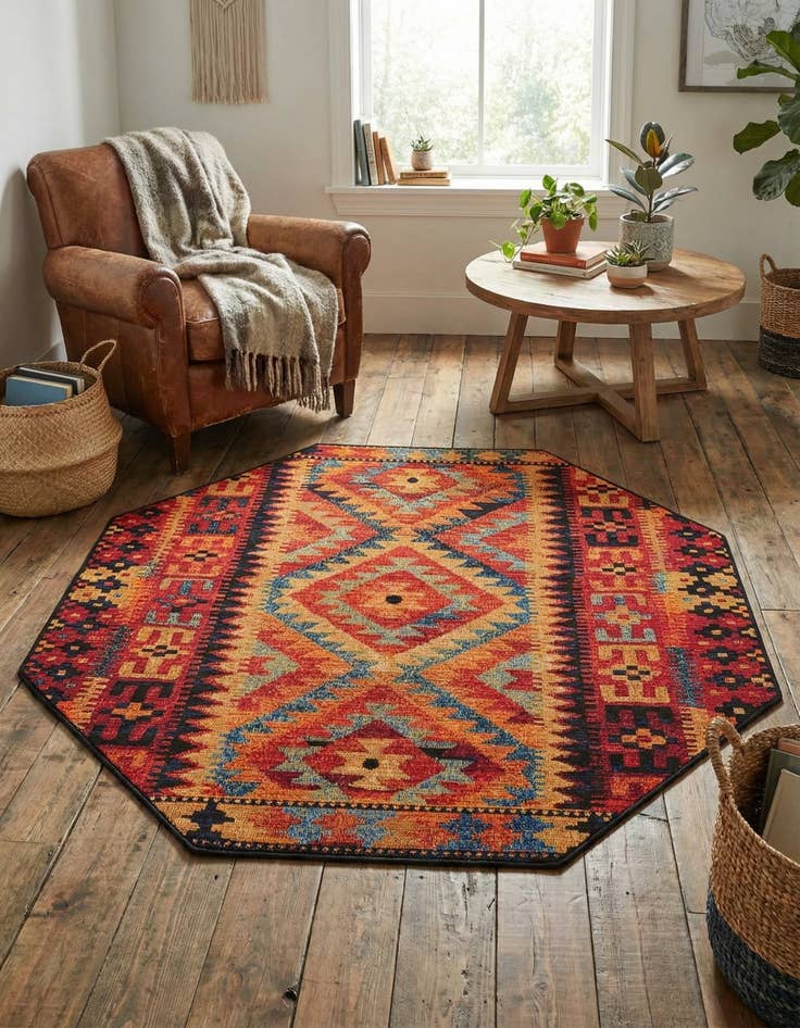 Detail image of 4' x 4' Washable Tribal Indoor / Outdoor Octagon Rug