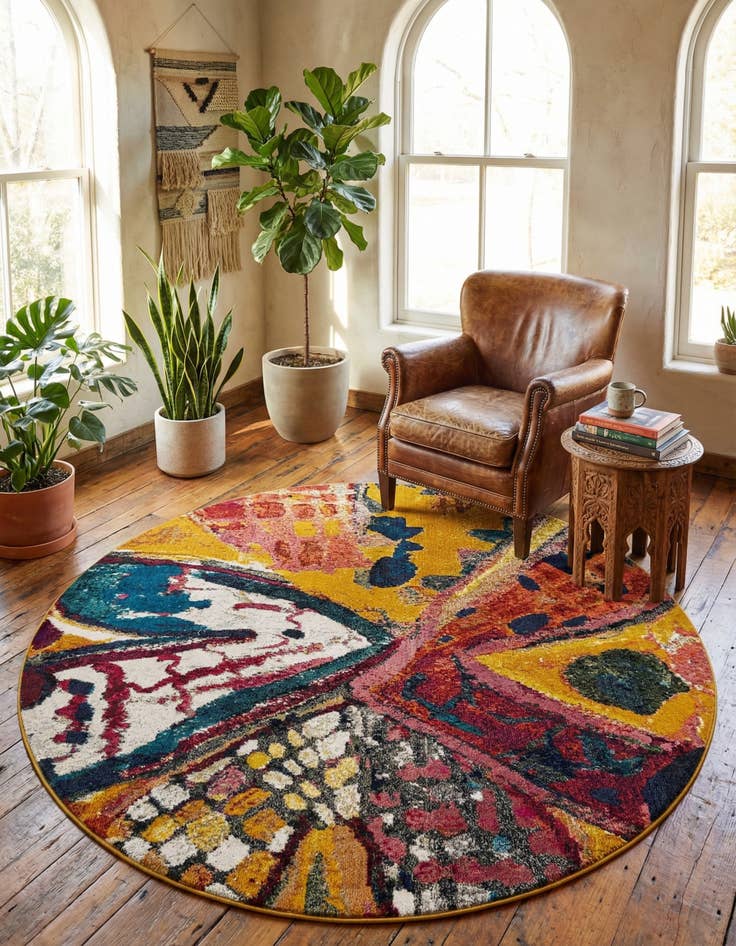 Detail image of 7' 10 x 7' 10  Washable Haerfest Round Rug