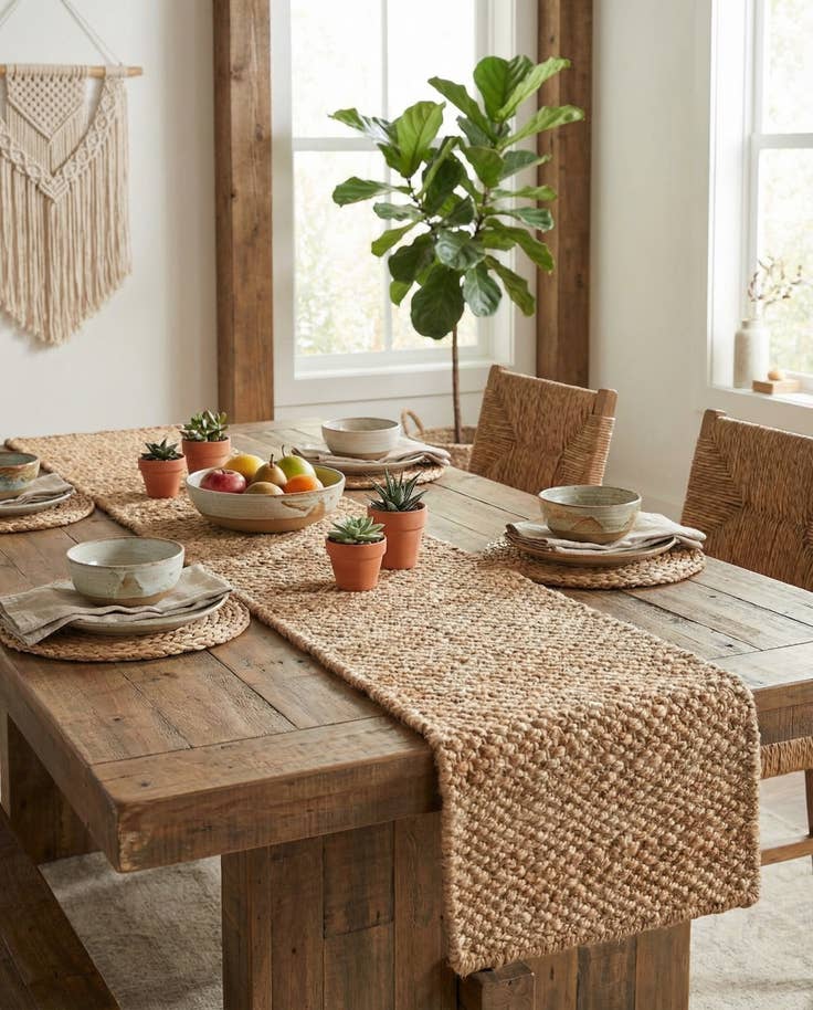 Detail image of 1' 2 x 5' 1 Hand Woven Chunky Jute Table Runner Rug