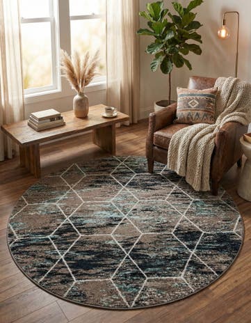 7' x 7' Lattice Frieze Round Rug