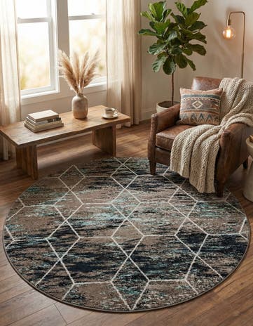 7' x 7' Lattice Frieze Round Rug