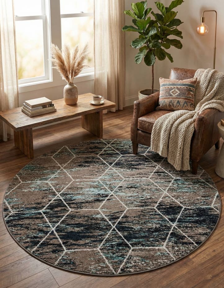 7' x 7' Lattice Frieze Round Rug