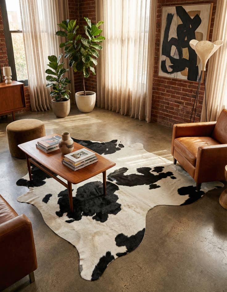 Detail image of 5' 11 x 6' 1 Cowhide Leather Square Rug
