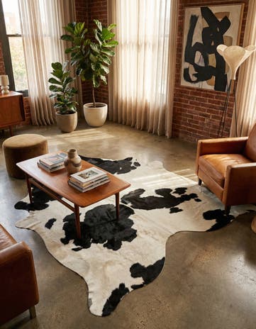 5' 11 x 6' 1 Cowhide Leather Square Rug