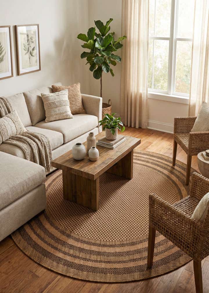 6' x 6' Easy-Clean Border Indoor / Outdoor Round Rug