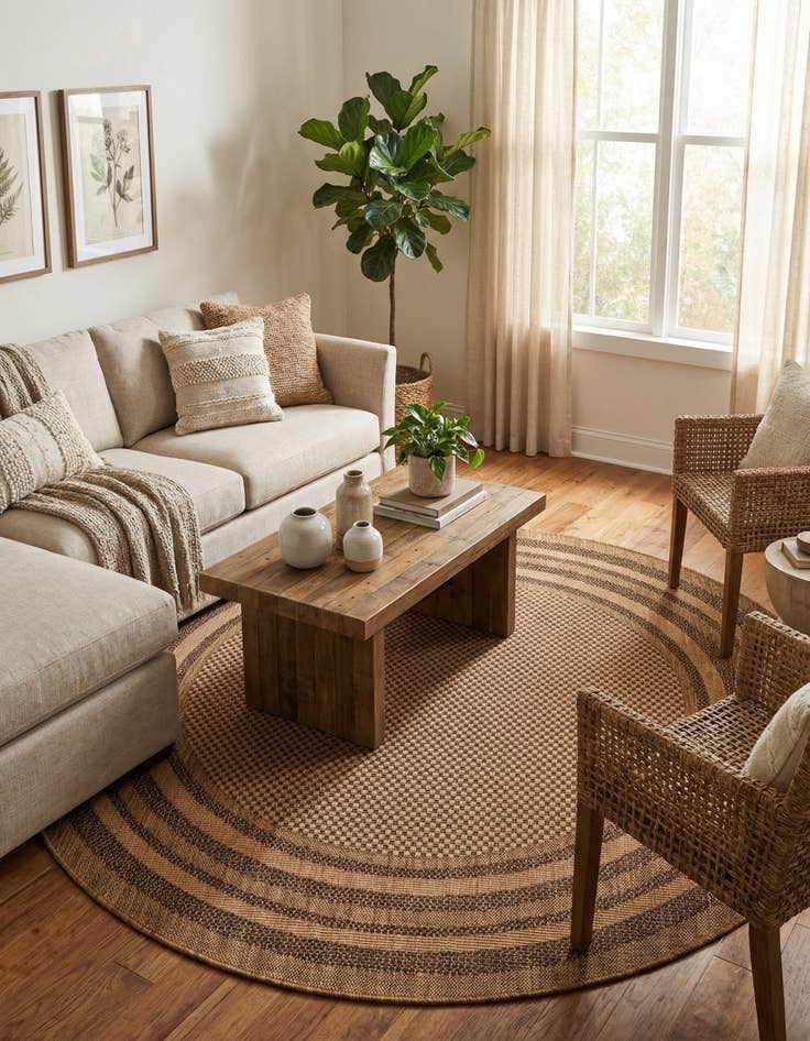 Detail image of 6' x 6' Easy-Clean Border Indoor / Outdoor Round Rug