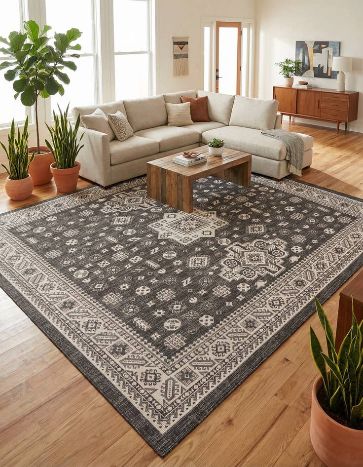 Detail image of 13' x 13'  Washable Aztec Indoor / Outdoor Square Rug