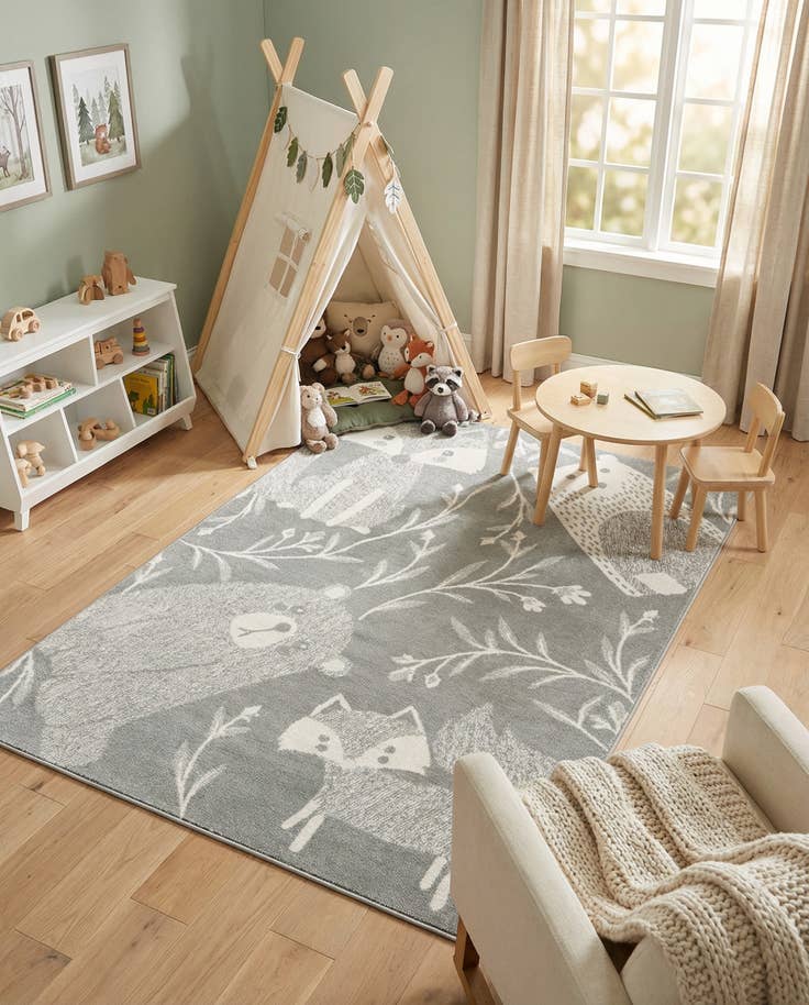 Detail image of 5' 3 x 8' Animals Whimsy Kids Rug