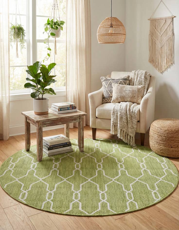 Detail image of 4' x 4'  Washable Trellis Indoor / Outdoor Round Rug