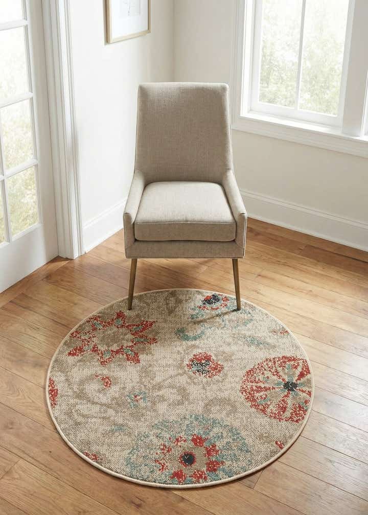 3' x 3' Easy-Clean Botanical Indoor / Outdoor Round Rug