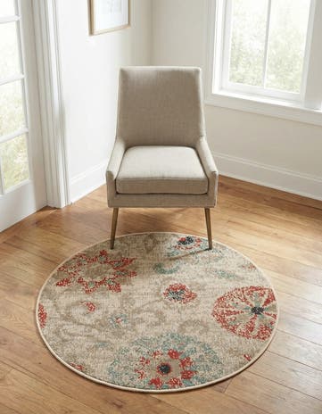 3' x 3' Easy-Clean Botanical Indoor / Outdoor Round Rug