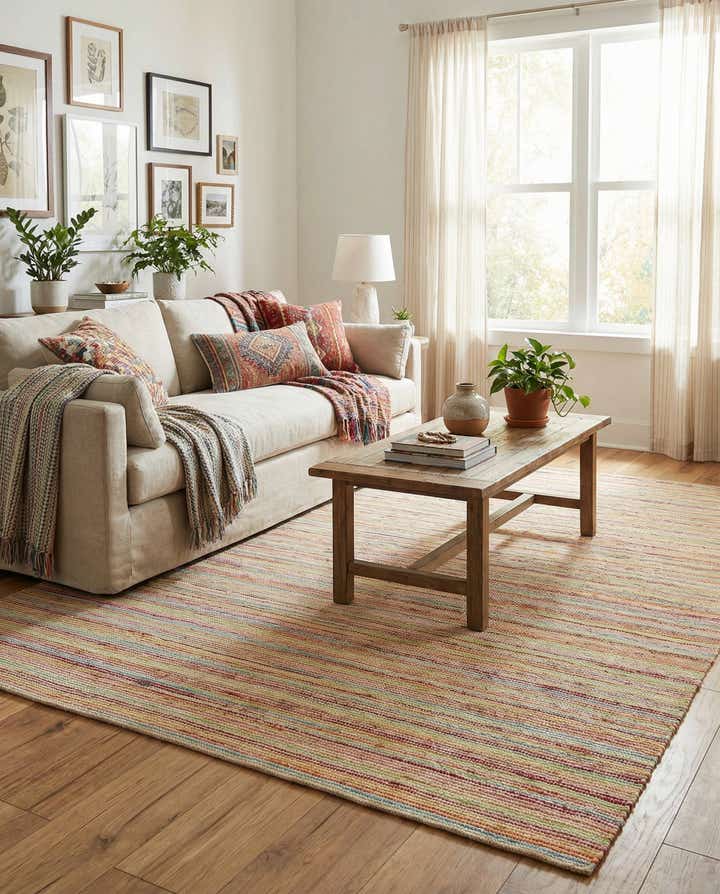 7' 10 x 10' Hand Woven Happy Rugs Rainbow Weave