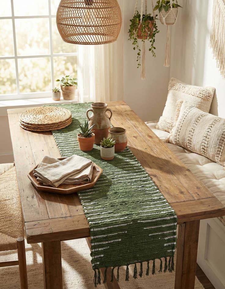 Detail image of 1' 2 x 8'  Hand Woven Chindi Cotton Table Runner Rug