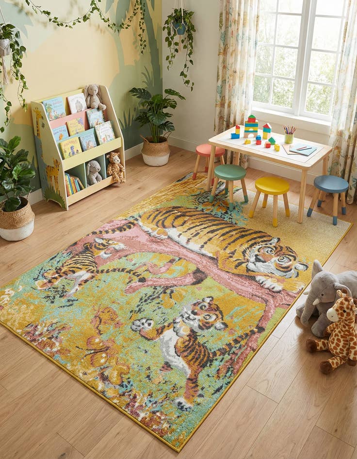 Detail image of 5' 3 x 8' Tiger Whimsy Kids Rug